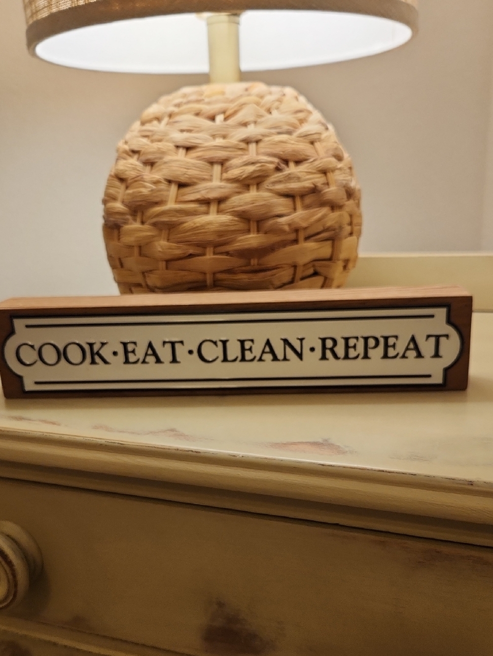 Cook Eat Clean Repeat Wooden & Metal Kitchen Sign - Brown/Cream/Black